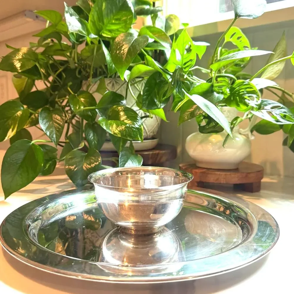 Vintage Wm Rogers Silver Plate Revere-Style Bowl & Tray Set
